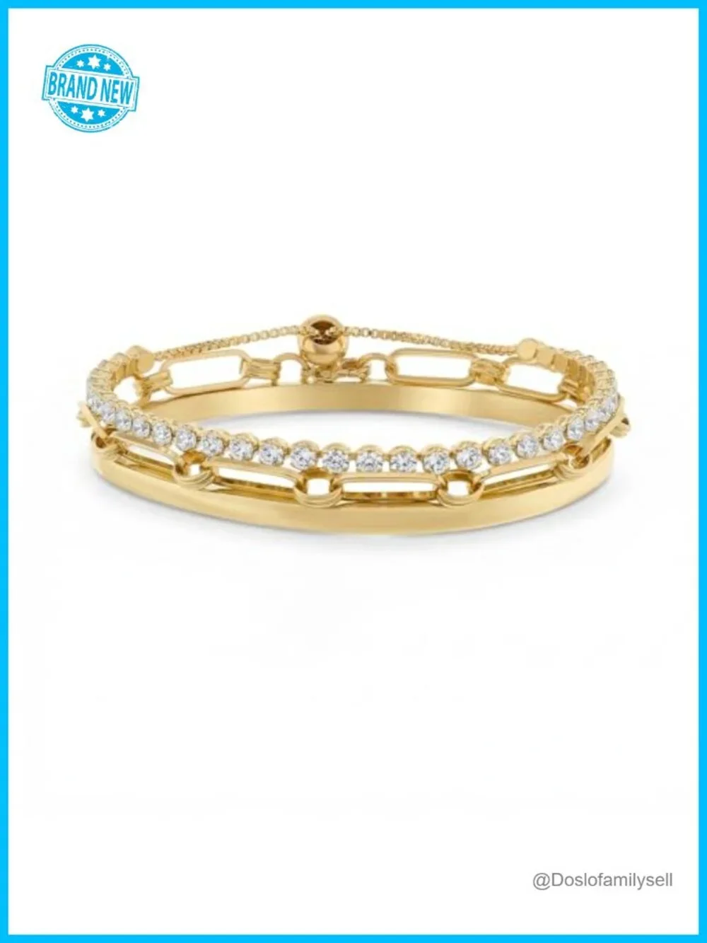 14K Yellow Gold Plated Brass Cubic Zirconia Tennis Bracelet Set Stackable